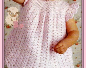 Instant Download - PDF Crochet Pattern for a Babies/Toddlers Pretty Cap Sleeved Dress with Scalloped Edged hemline