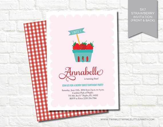 Strawberry Picnic Summer Birthday Party Digital Invitation Il_570xn