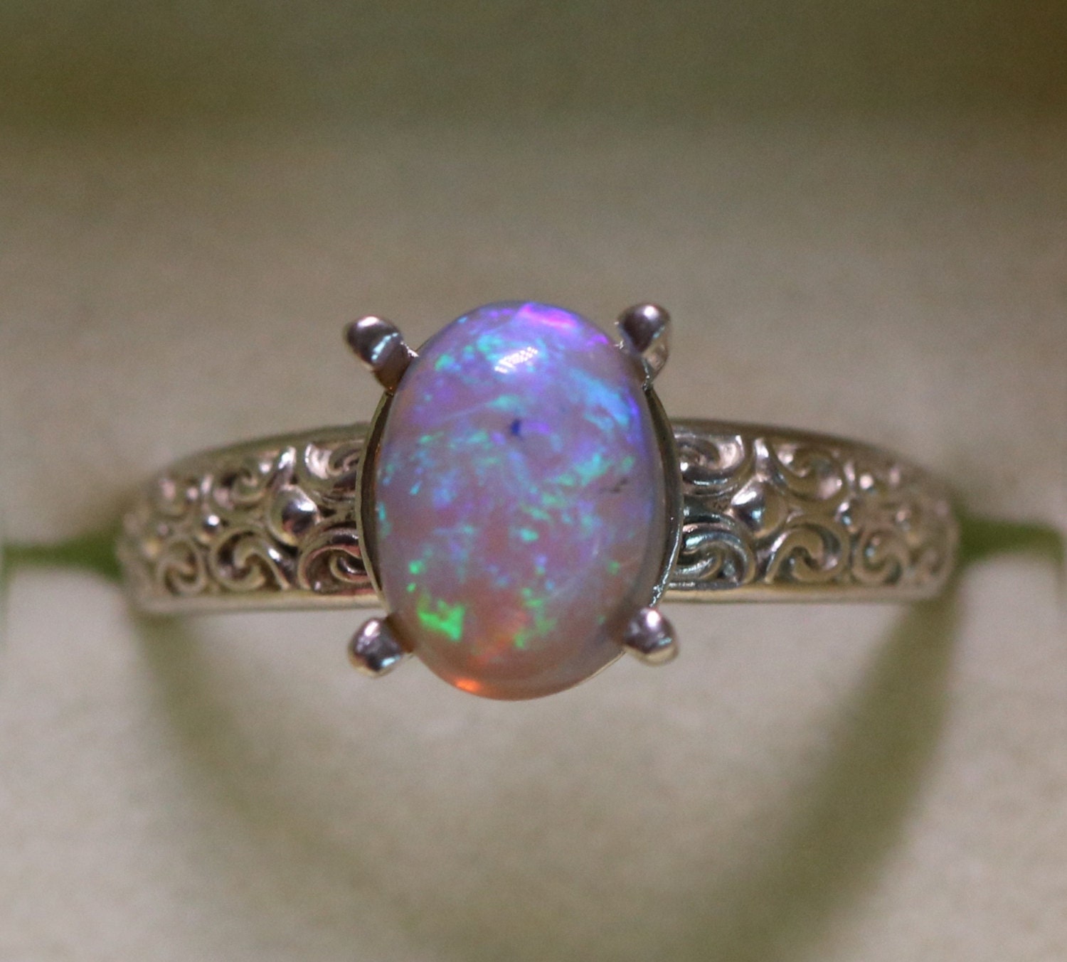 Genuine SemiBlack Opal Ring Australian Opal Fancy Silver