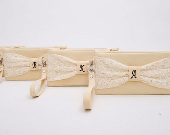 SALE -Bridesmaid gift ,bridesmaid clutch ,MONOGRAMMED ,Champagne ,Lace clutch ,clutch ,Set of 1,2,3,4,5,6,7,8,9,10,11,12, piece 12,90 USD