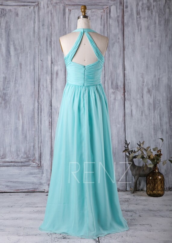 2017 Light Teal Bridesmaid Dress Long Halter Wedding Dress