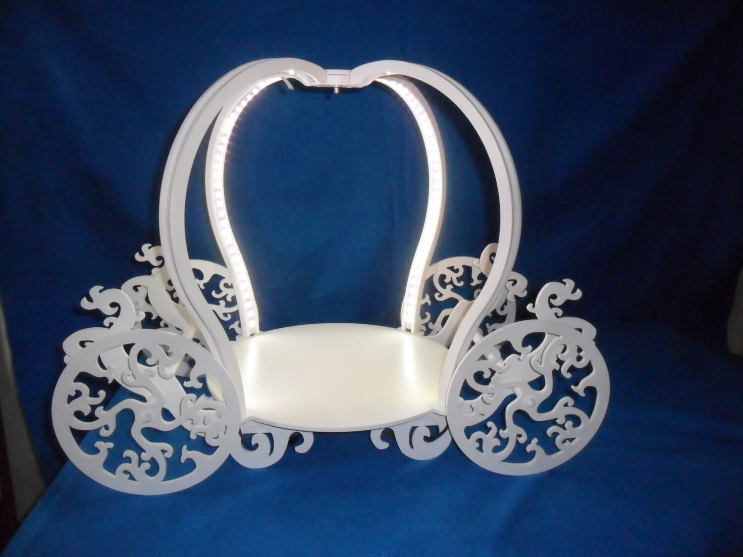 Princess Carriage Wood Cake Stand Painted White with Lights
