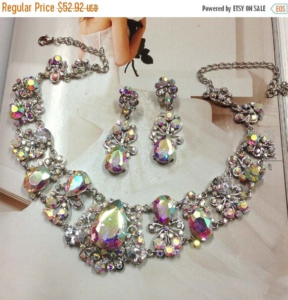 Wedding jewelry set Bridal bib necklace and by GlamDuchess on Etsy