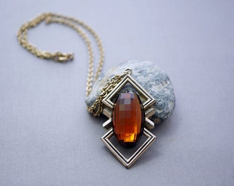 Vintage Emmons Necklace Topaz Glass Rhinestone