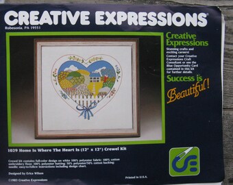 erica wilson crewel kit creative expressions 1029 home is where the heart is 1983