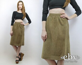 Vintage 70s High Waisted Olive Skirt XS High Waisted Skirt High Waist Skirt Olive Skirt Secretary Skirt Knee Skirt