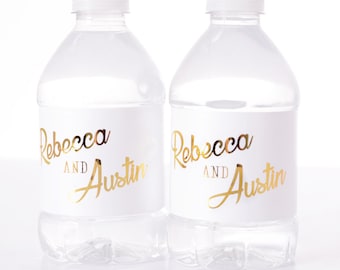 35 METALLIC FOIL Wedding Water Bottle Labels - REAL Metallic Water Bottle Labels -