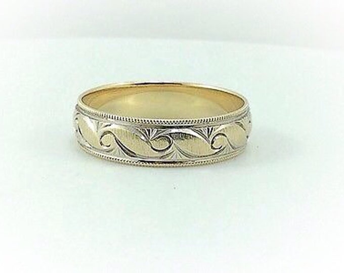 Vintage Solid Gold Mens Wedding Ring, Mens Band Ring, Vintage Solid 10k gold engraved wedding ring. band gold ring. Mens Estate rings