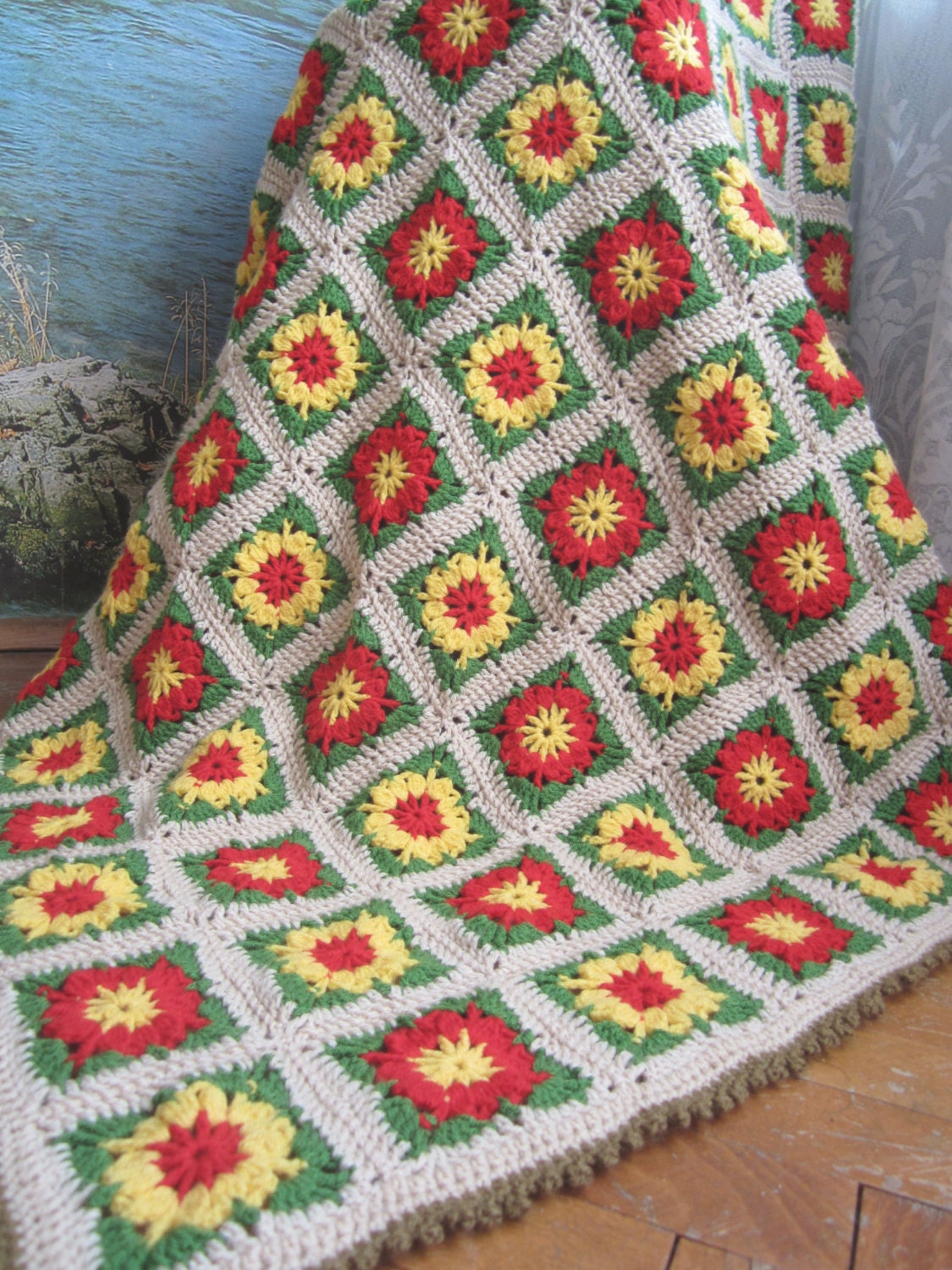 Crochet Granny Squares Afghan... Flowers crochet blanket...