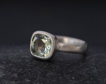 Green Amethyst Ring - Amethyst engagement Ring - Square Green Amethyst Ring - Green Gemstone Engagement Ring - Made to order - FREE SHIPPING