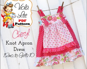 Cheryl...Girl's Ruffle Apron Knot Dress Pattern. Jumper Pattern. Toddler Dress. INSTANT DOWNLOAD. Girl's Sewing Pattern. pdf Pattern.