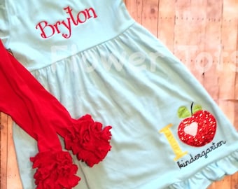 Back to School Dress, I Heart Preschool - first grade, kindergarten, personalized, applique, monogram, applique, custom
