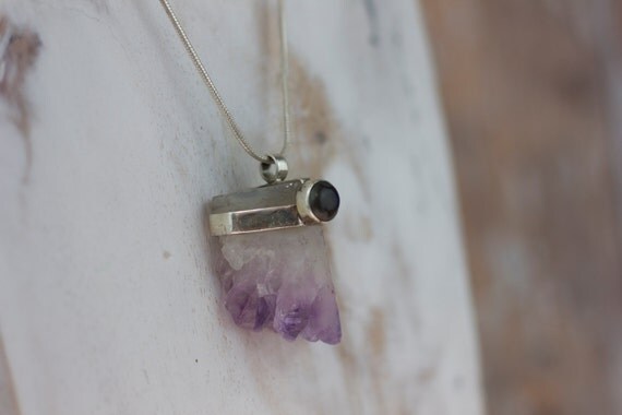 RAW AMETHYST NECKLACE- Sterling Silver- Square Cut Amethyst- Bespoke Crystal Necklace- Healing Crystal Jewelry- Chakra- Yoga Wear- Amethyst