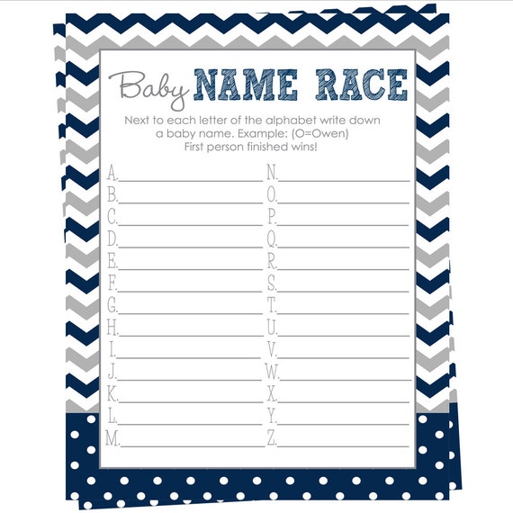 Bow Tie Baby Shower Name Race Game Printable by PaperCleverParty