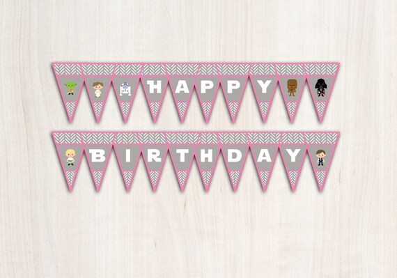 Star Wars banner - Star Wars Banner in Pink - Party Supplies - INSTANT DOWNLOAD Il_570xn