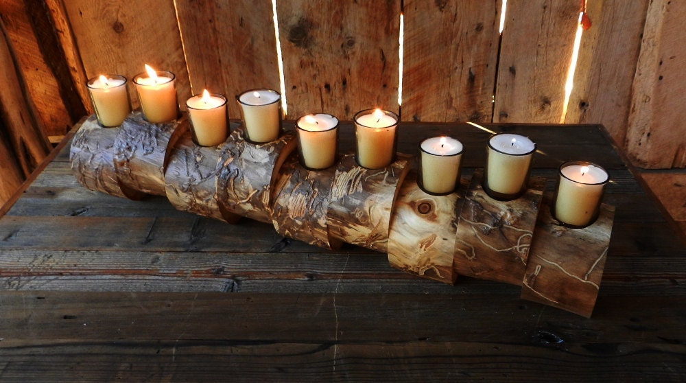 Rustic Log Candle Holder Aspen Wood Staggered by TheRusticNature