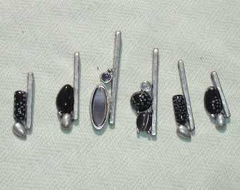 Silver Gemstone Metal Charms - Jewelry Making Supply - 6 pcs