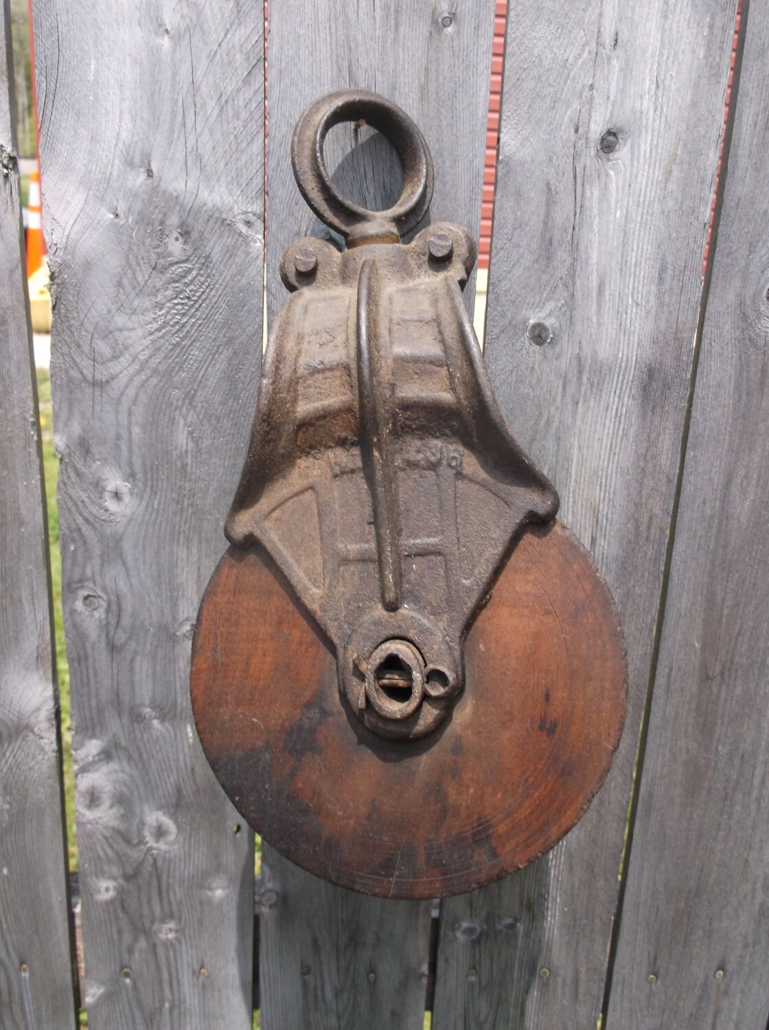 Great Antique Wood and Iron Hay Trolley Pulley Great for