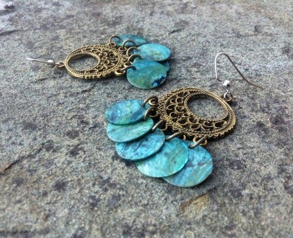 Light Blue "Simply Chandelier" Mussel Shell Earrings