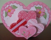 Heart, Valentine's Day, pink, red, white, handpainted, flowers, love, shelf sitter