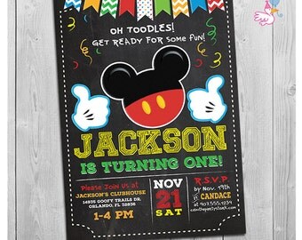 Mickey Mouse Invitation, Mickey Mouse Birthday Invitation, 1st First Birthday Mickey Mouse Invite, Oh Toodles Birthday