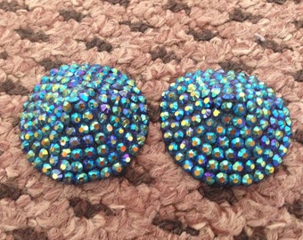 Black AB Rhinestone Nipple Pasties 5cm diameter - burlesque, cabaret, striptease
