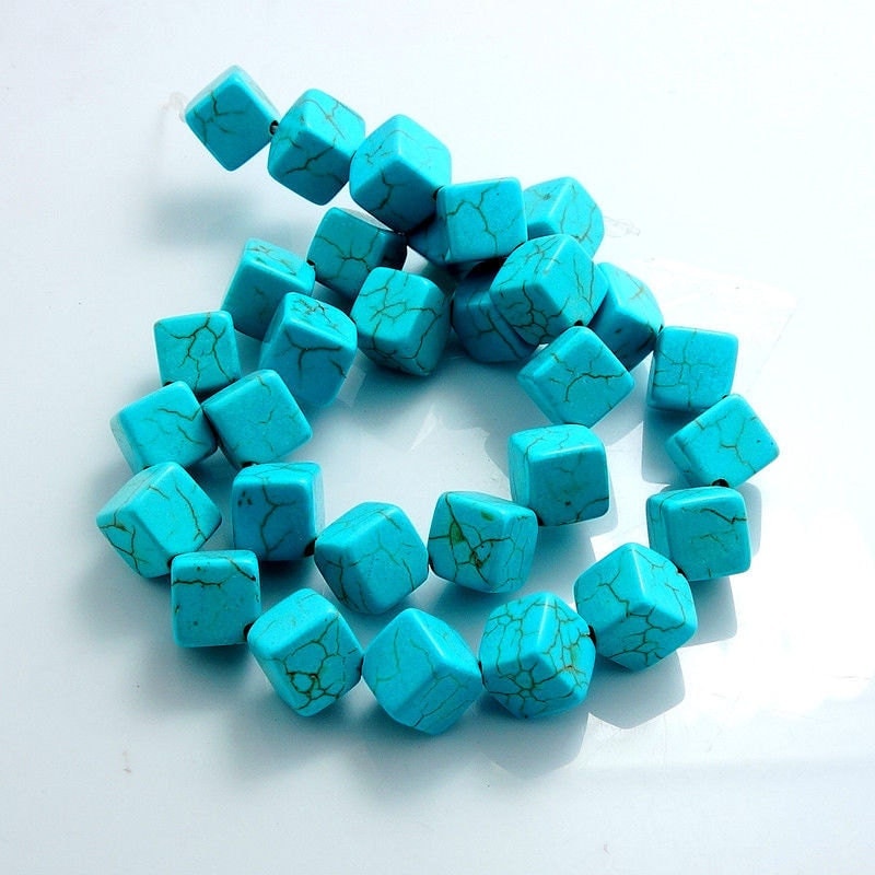 6mm Natural Blue Turquoise Square Beads 15 inch by JenasBulkGems
