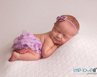 NEWBORN BLOOMER SET, Lavender Bloomer set, Newborn bloomers, Lace Bloomers, photography prop, newborn photo prop, Newborn Bloomers