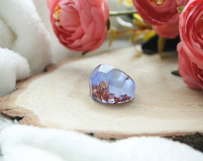 Faceted Resin Ring With Copper Flakes, Denim Geometry Resin Ring, Modern Materials Jewelry, Light Blue Resin Ring With Copper Flakes