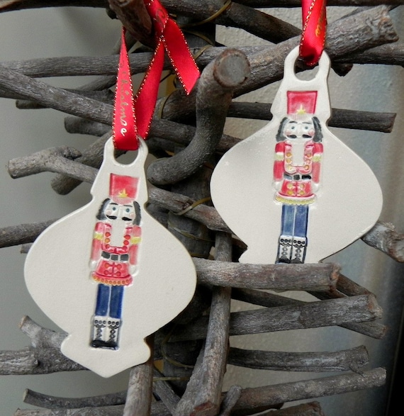 Christmas Ornaments Collectible Nutcracker Pottery Holiday Decoration Ceramic Ornament Set of 2 Gift