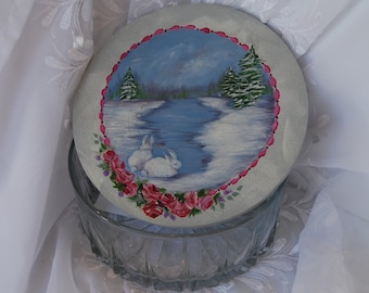 Glass Bowl with Painted Wooden Top
