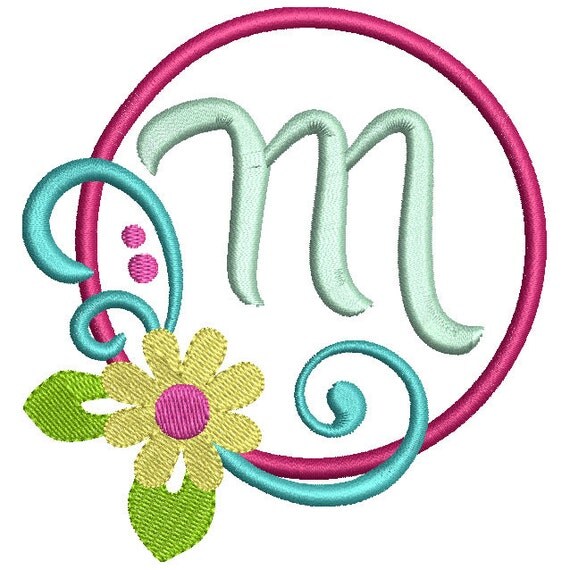 Items similar to Flower Circle Monogram Frame Applique - Instant ...