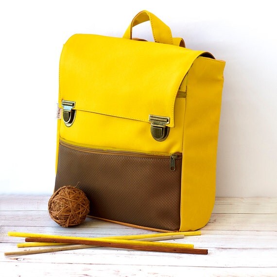Eco Friendly College Bag Mustard Yellow Backpack Bag Vegan