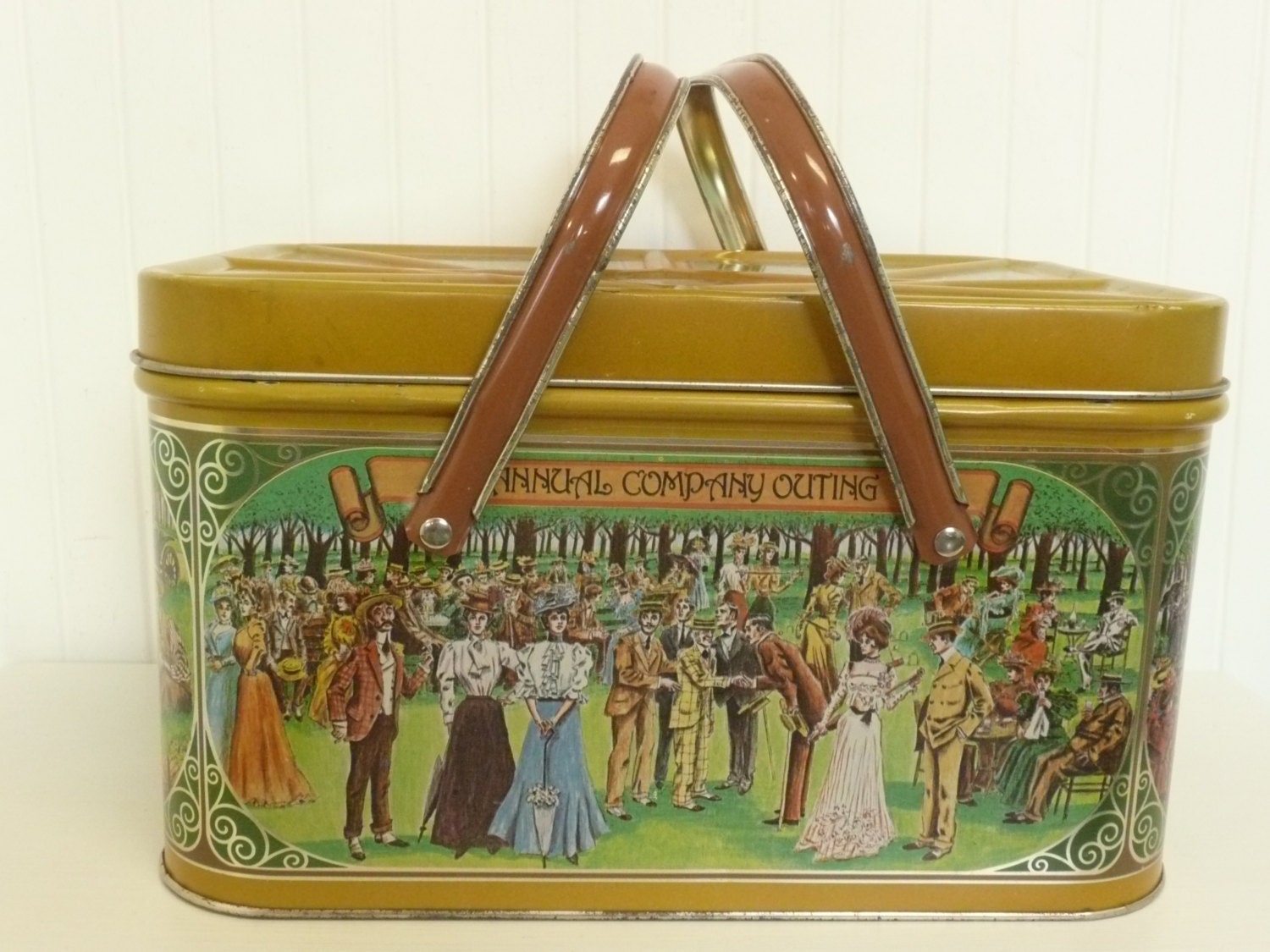 Vintage Cheinco Tin Metal Picnic Basket Victorian Annual