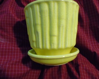 Vintage Mccoy yellow bamboo flower pot