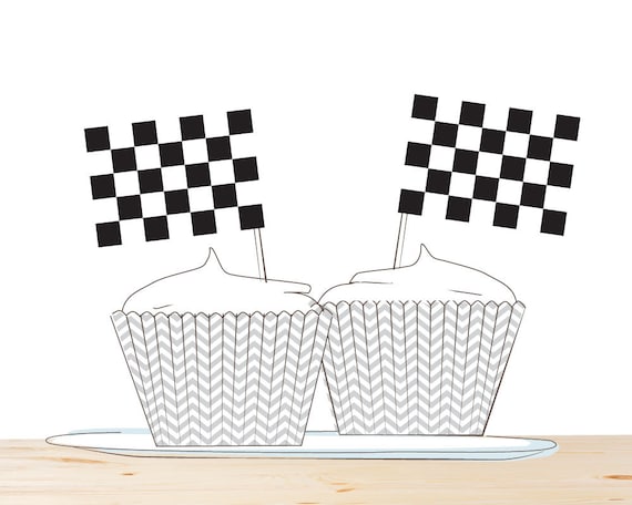 derby-checkered-flag-cupcake-toppers-instant-download