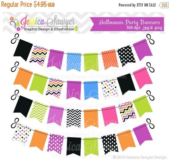 80% OFF - INSTANT DOWNLOAD, halloween bunting banner clipart for personal and commercial use Il_570xn