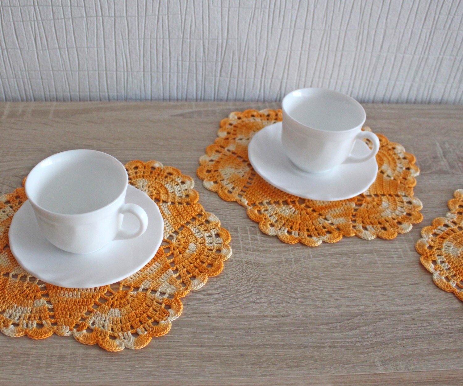 Crochet doily set of 4 multicolored lace doilies table