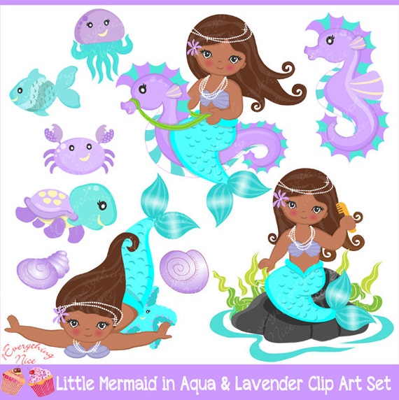 Download African-american Little Mermaids Mermaid in Aqua & Purple