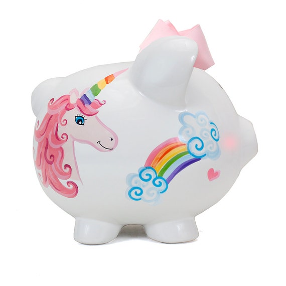 Unicorn & Rainbow Piggy Bank by personalizepiggybank on Etsy