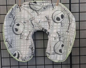 Lil monsters baby boppy pillow cover nightmare before Christmas fabric with lime green minky