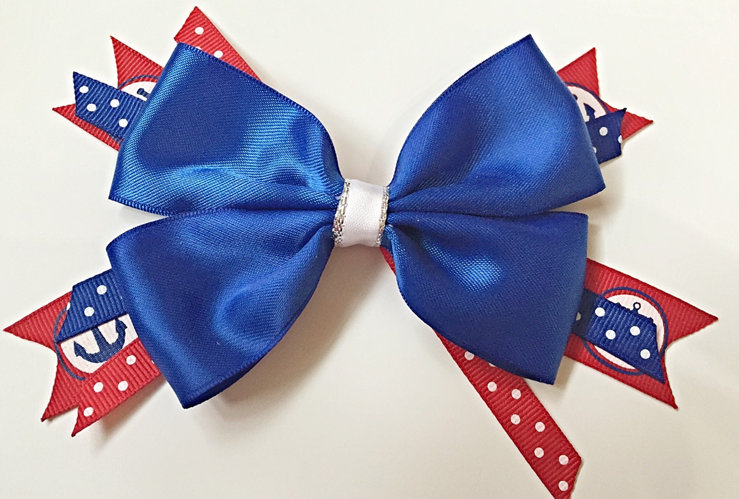 Cranial Helmet Bow Blue Nautical Hair Bow Red White and Blue
