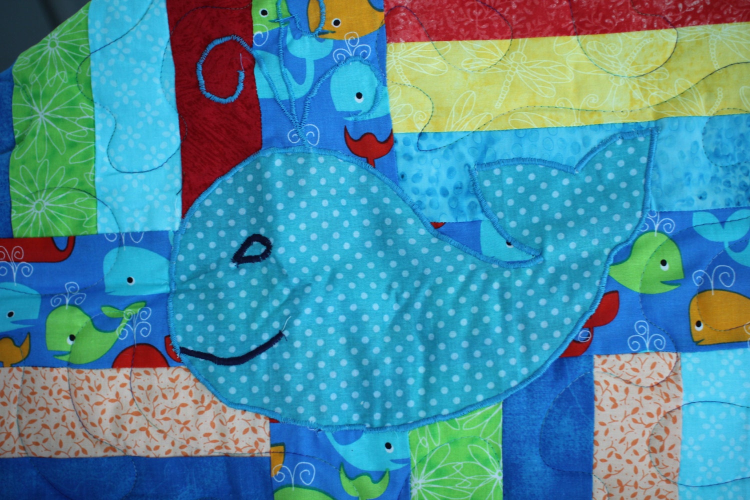 Applique Whale Baby Crib Quilt