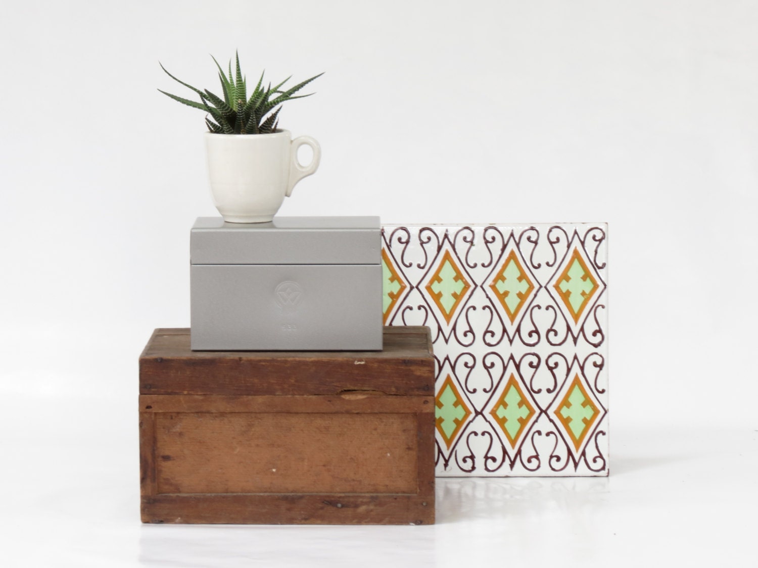 Vintage Metal Weis Index Card File and Cards Vintage