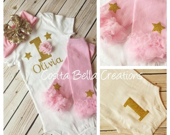 Twinkle Twinkle Little Star Baby Girl 1st Birthday Outfit,Pink and Gold first birthday outfit,pink birthday outfit,cake smash outfit