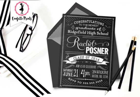 Chalkboard Graduation Invitation | Graduation Announcement | Graduation Invite | Graduation Party Invitation - CHALK IT UP Printable Il_570xn