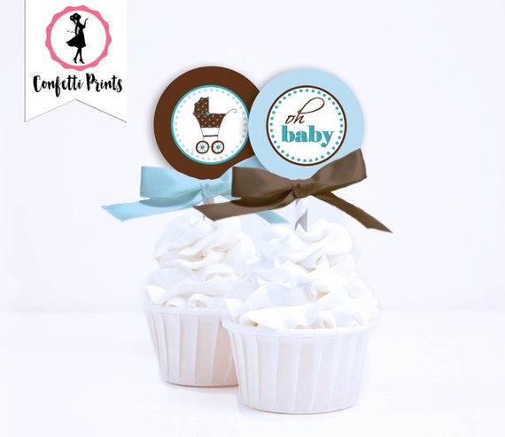 Boy Baby Shower Cupcake Toppers Blue Baby by ...