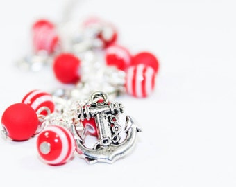 Anchor Bracelet Nautical Jewellery Red and White Bracelet Rockabilly Jewelry Pinup Girl Jewellery