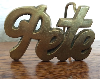 Vintage Brass Belt Buckle- Pete Name