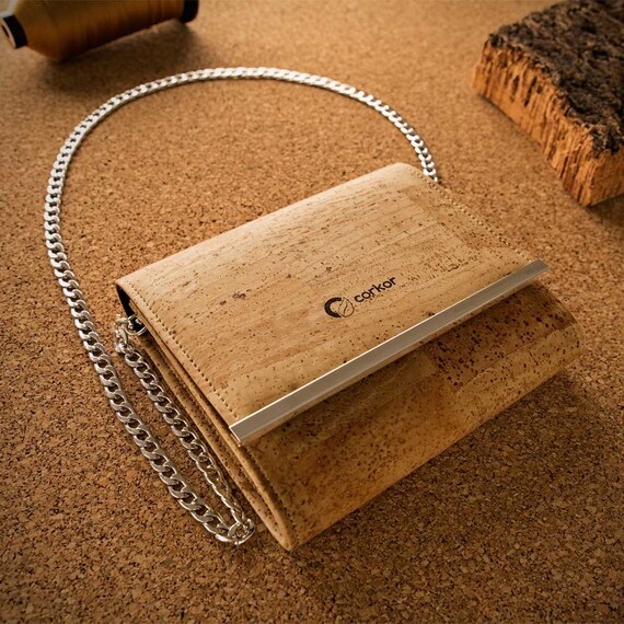 Items similar to Womens Cork Clutch Crossbody Evening Bag with Chain